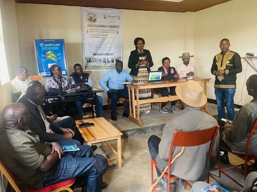Dairy farmers attending a training session at Ingaju Farms
